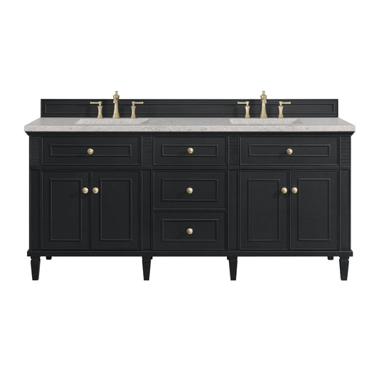 James Martin Vanities Lorelai 72" Black Onyx Double Vanity With 3 CM Eternal Jasmine Pearl Quartz Top