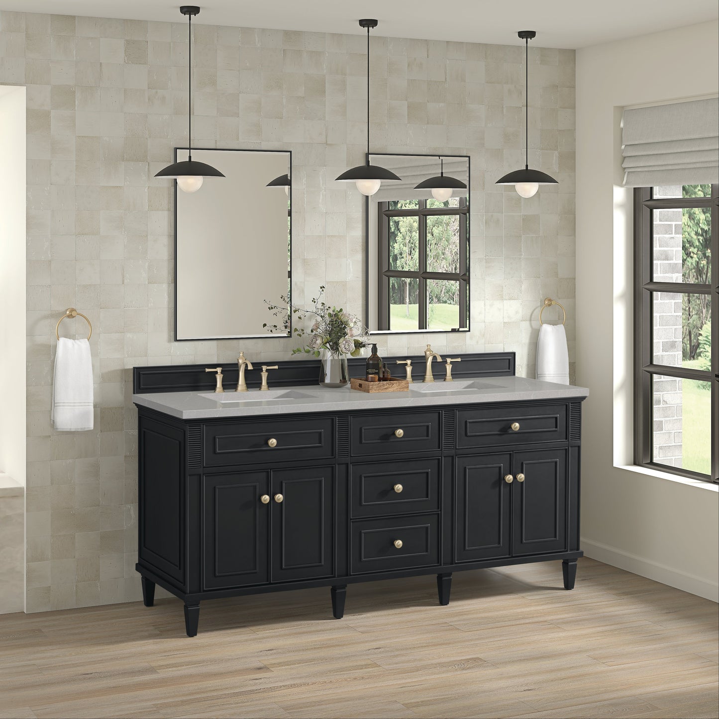 James Martin Vanities Lorelai 72" Black Onyx Double Vanity With 3 CM Eternal Serena Quartz Top