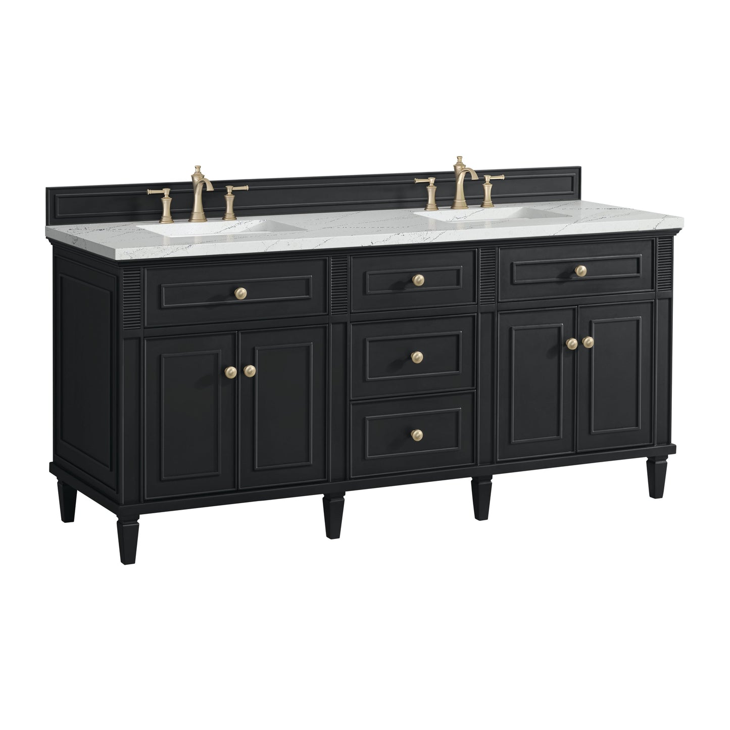 James Martin Vanities Lorelai 72" Black Onyx Double Vanity With 3 CM Ethereal Noctis Quartz Top