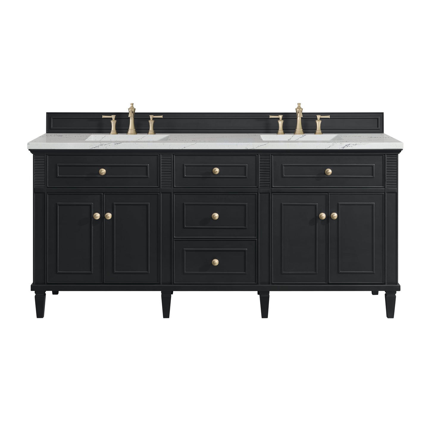 James Martin Vanities Lorelai 72" Black Onyx Double Vanity With 3 CM Ethereal Noctis Quartz Top