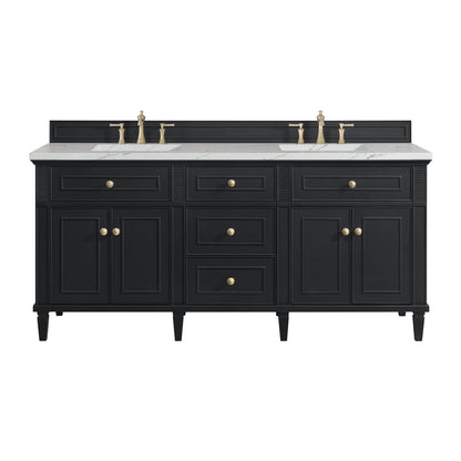 James Martin Vanities Lorelai 72" Black Onyx Double Vanity With 3 CM Ethereal Noctis Quartz Top