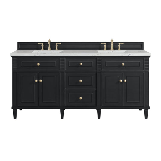 James Martin Vanities Lorelai 72" Black Onyx Double Vanity With 3 CM Ethereal Noctis Quartz Top