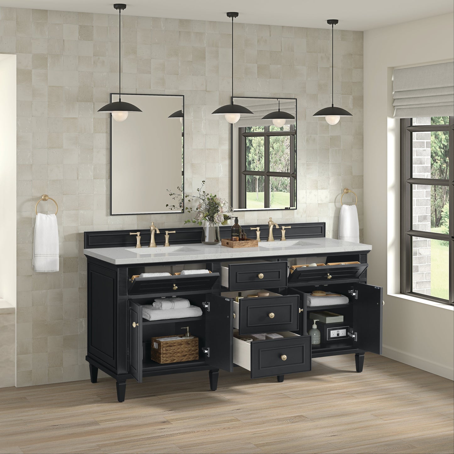 James Martin Vanities Lorelai 72" Black Onyx Double Vanity With 3 CM Lime Delight Quartz Top