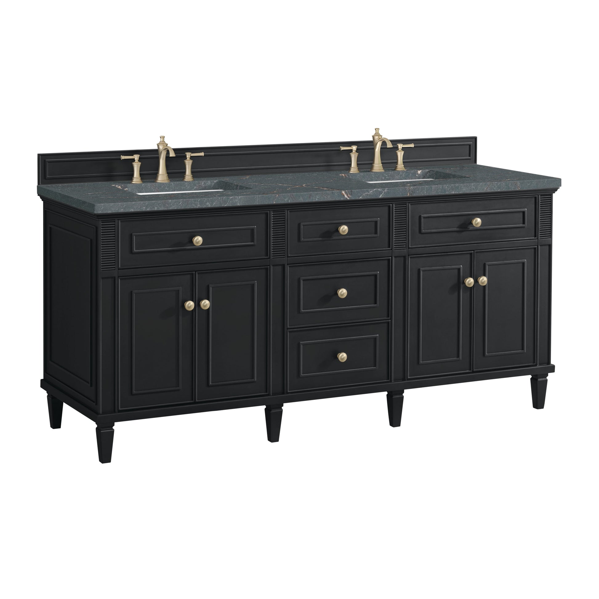 James Martin Vanities Lorelai 72" Black Onyx Double Vanity With 3 CM Parisien Bleu Quartz Top