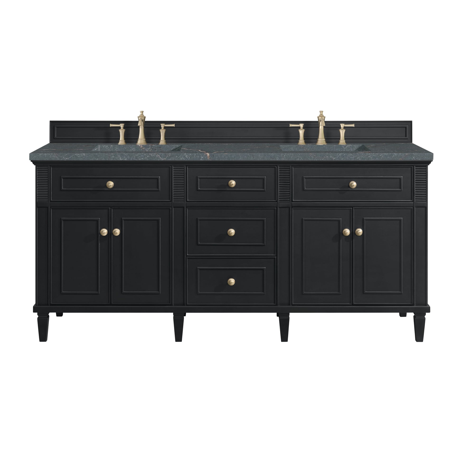 James Martin Vanities Lorelai 72" Black Onyx Double Vanity With 3 CM Parisien Bleu Quartz Top