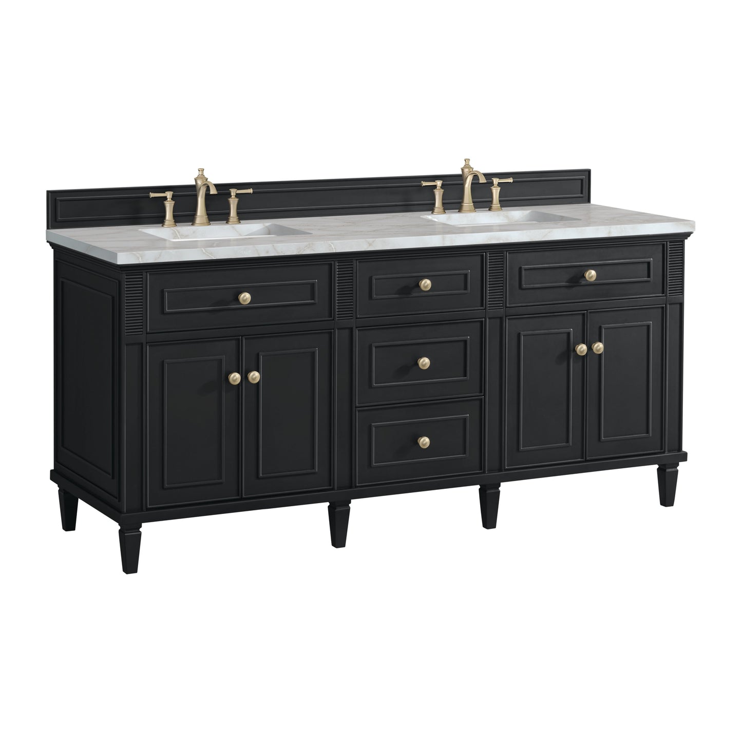 James Martin Vanities Lorelai 72" Black Onyx Double Vanity With 3 CM Victorian Silver Quartz Top