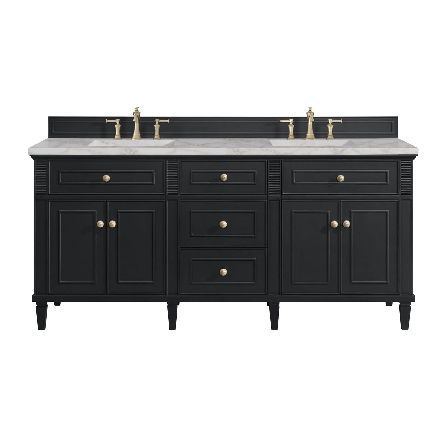 James Martin Vanities Lorelai 72" Black Onyx Double Vanity With 3 CM Victorian Silver Quartz Top