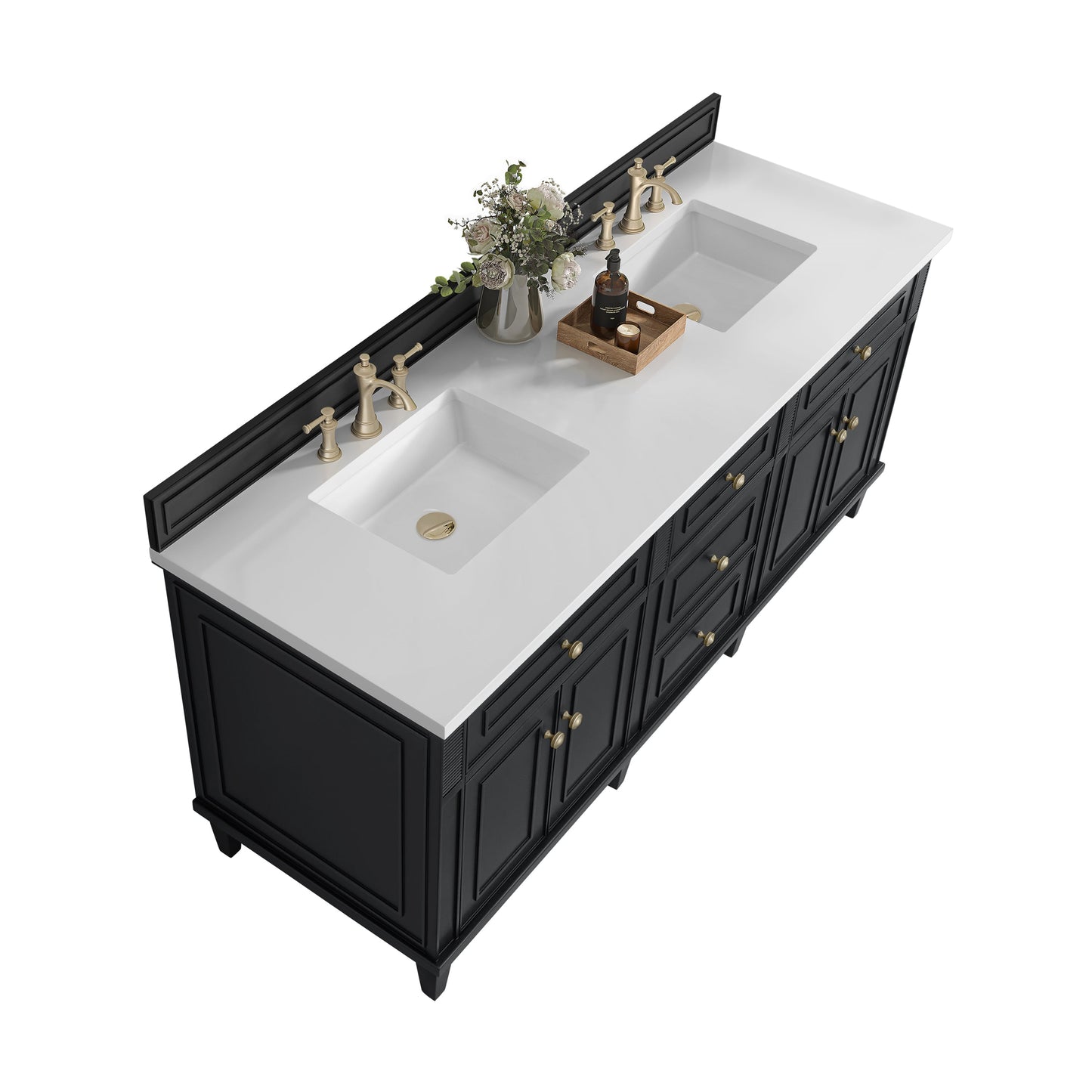 James Martin Vanities Lorelai 72" Black Onyx Double Vanity With 3 CM White Zeus Quartz Top