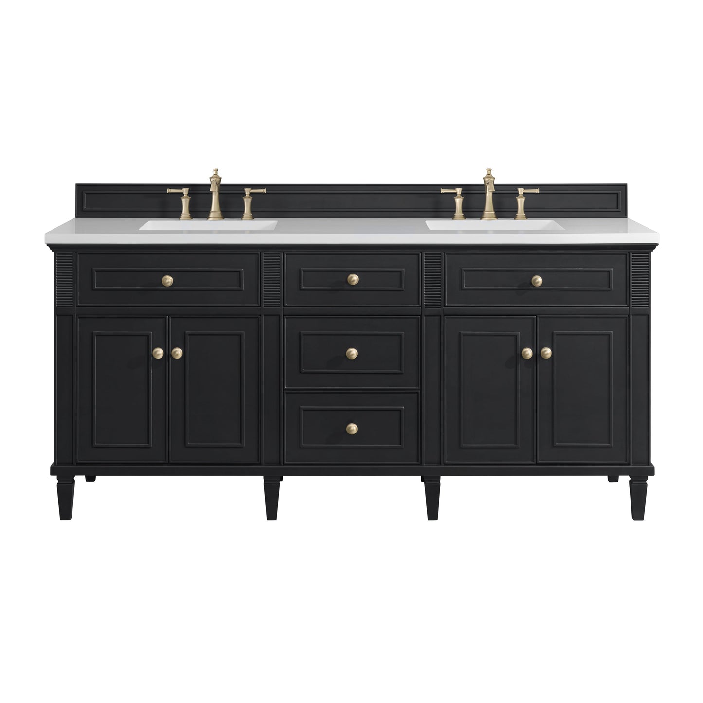 James Martin Vanities Lorelai 72" Black Onyx Double Vanity With 3 CM White Zeus Quartz Top