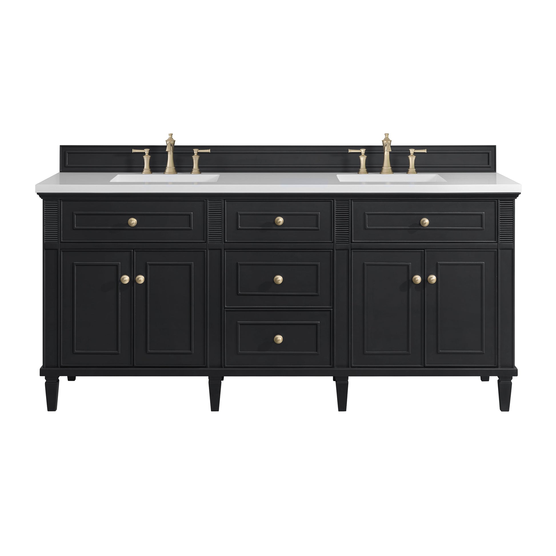 James Martin Vanities Lorelai 72" Black Onyx Double Vanity With 3 CM White Zeus Quartz Top