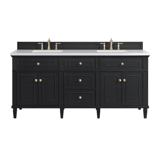 James Martin Vanities Lorelai 72" Black Onyx Double Vanity With 3 CM White Zeus Quartz Top