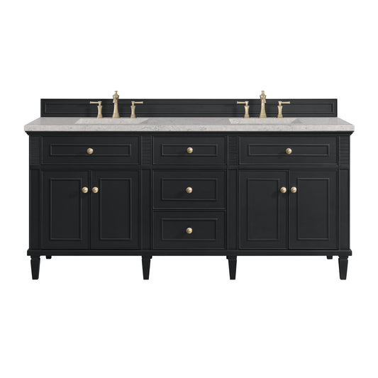 James Martin Vanities Lorelai 72" Black Onyx Double Vanity With 3 cm Eternal Jasmine Pearl Silestone Top and FreePower Wireless Charger