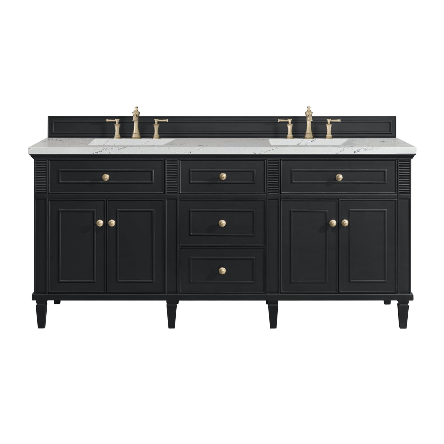 James Martin Vanities Lorelai 72" Black Onyx Double Vanity With 3 cm Ethereal Noctis Silestone Top and FreePower Wireless Charger