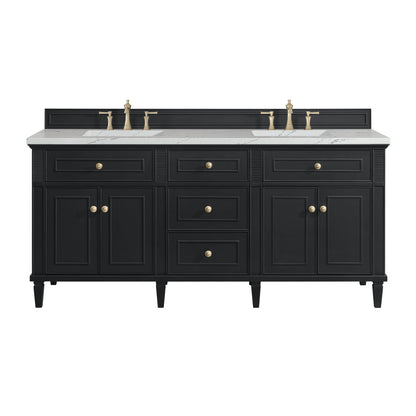 James Martin Vanities Lorelai 72" Black Onyx Double Vanity With 3 cm Ethereal Noctis Silestone Top and FreePower Wireless Charger