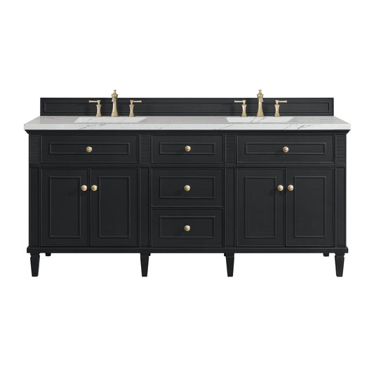 James Martin Vanities Lorelai 72" Black Onyx Double Vanity With 3 cm Ethereal Noctis Silestone Top and FreePower Wireless Charger