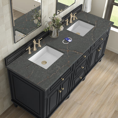 James Martin Vanities Lorelai 72" Black Onyx Double Vanity With 3 cm Parisien Bleu Silestone Top and FreePower Wireless Charger