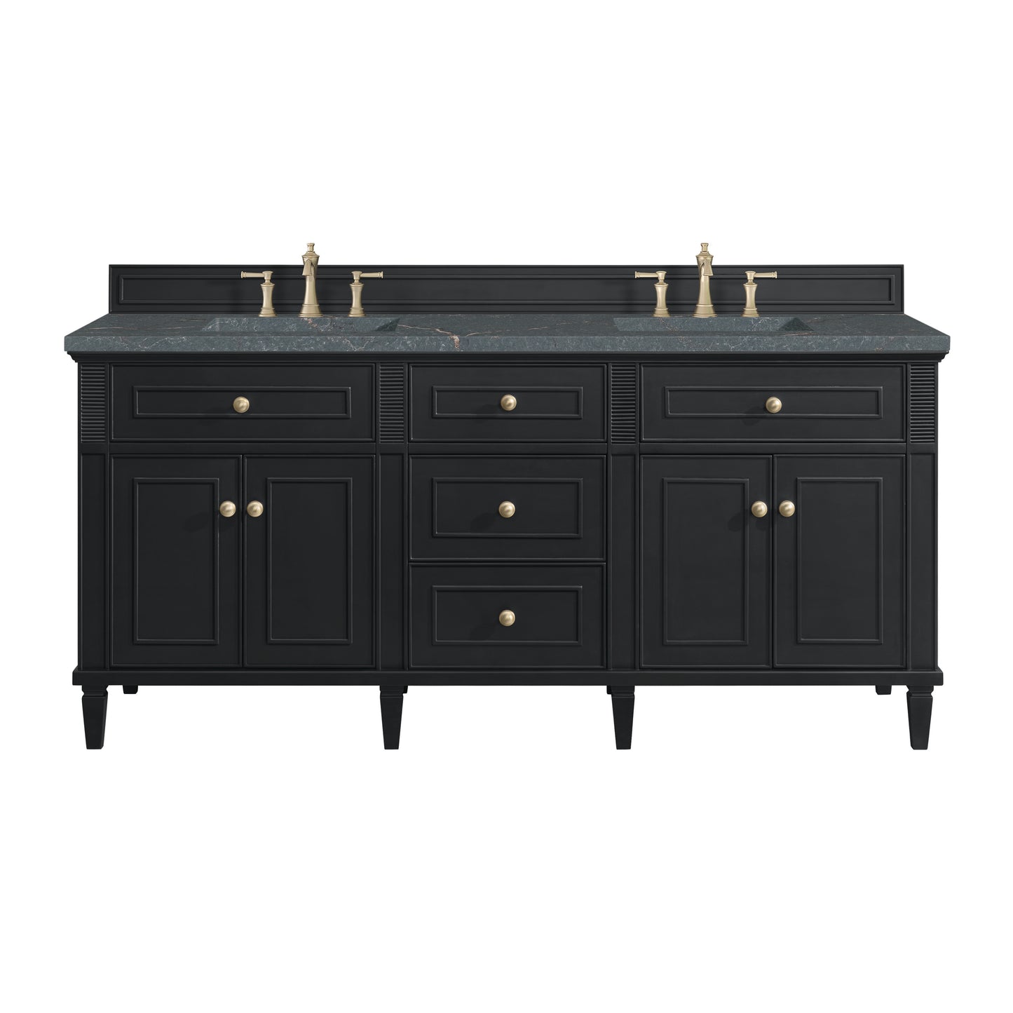 James Martin Vanities Lorelai 72" Black Onyx Double Vanity With 3 cm Parisien Bleu Silestone Top and FreePower Wireless Charger