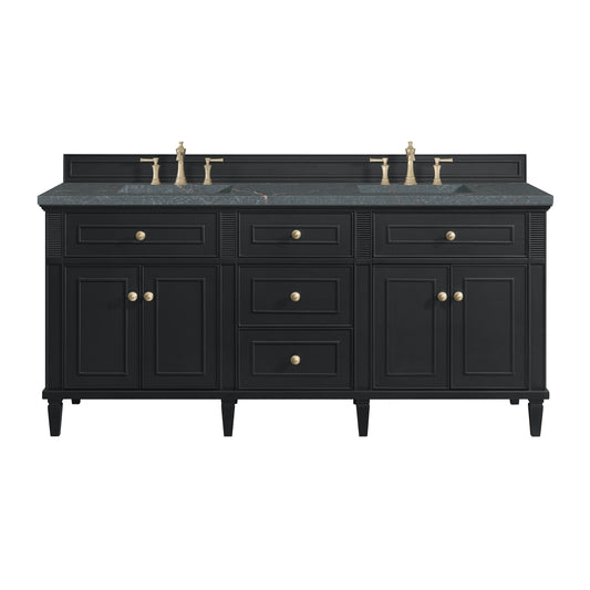 James Martin Vanities Lorelai 72" Black Onyx Double Vanity With 3 cm Parisien Bleu Silestone Top and FreePower Wireless Charger
