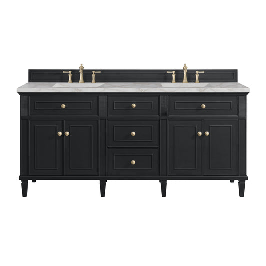 James Martin Vanities Lorelai 72" Black Onyx Double Vanity With 3 cm Victorian Silver Silestone Top and FreePower Wireless Charger