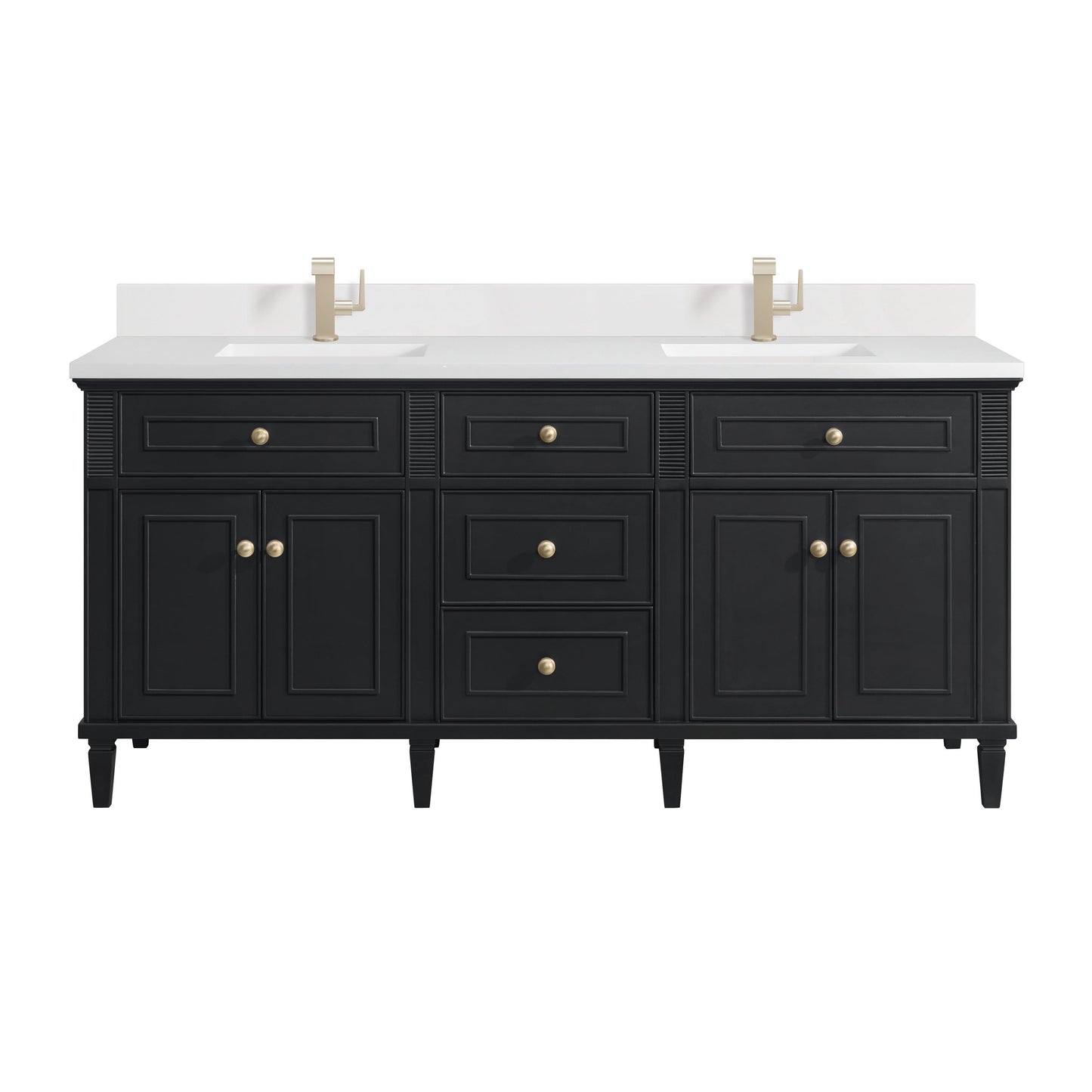 James Martin Vanities Lorelai 72" Black Onyx Double Vanity With Single Hole 3 CM White Zeus Quartz Top & Backsplash