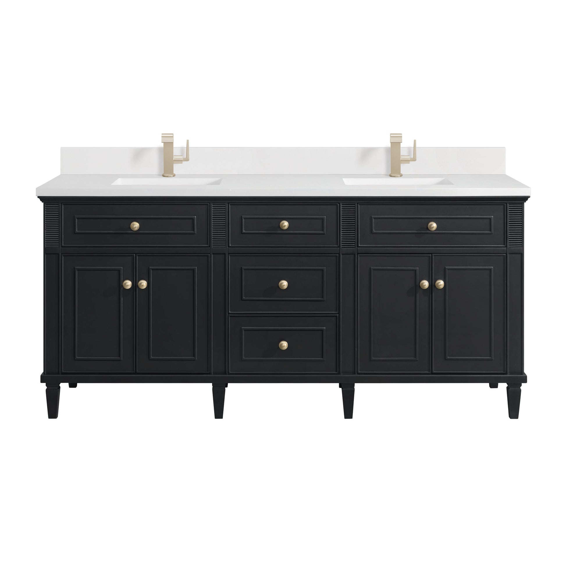 James Martin Vanities Lorelai 72" Black Onyx Double Vanity With Single Hole 3 CM White Zeus Quartz Top & Backsplash