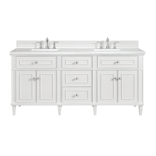 James Martin Vanities Lorelai 72" Bright White Double Vanity With 3 CM Arctic Fall Solid Surface Top