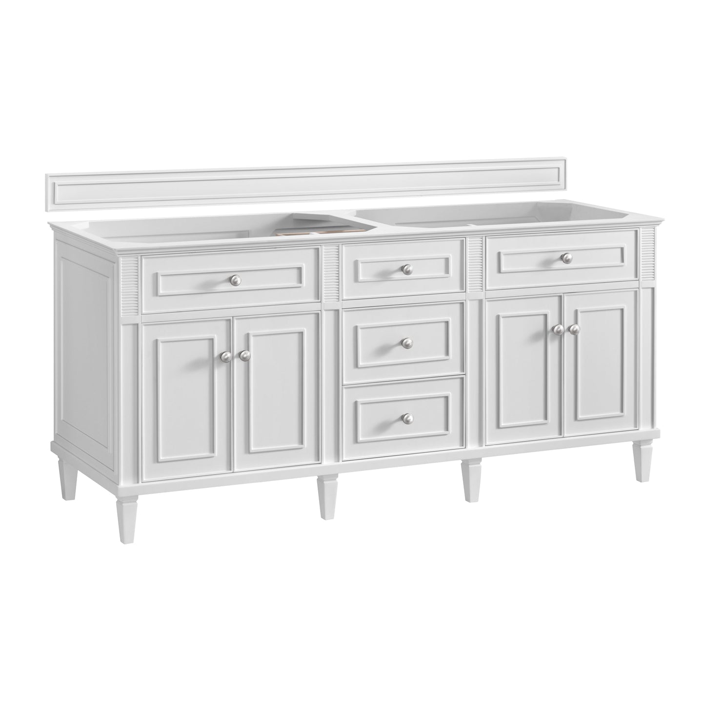 James Martin Vanities Lorelai 72" Bright White Double Vanity With 3 CM Carrara White Marble Top