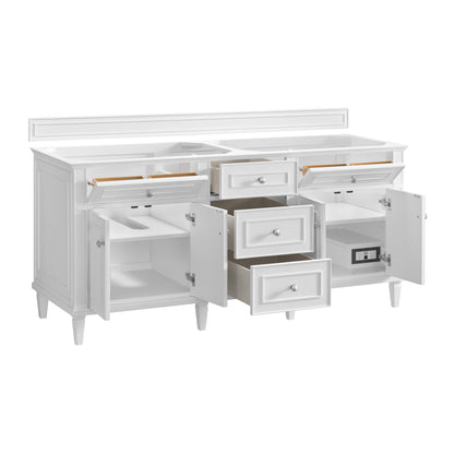 James Martin Vanities Lorelai 72" Bright White Double Vanity With 3 CM Carrara White Marble Top