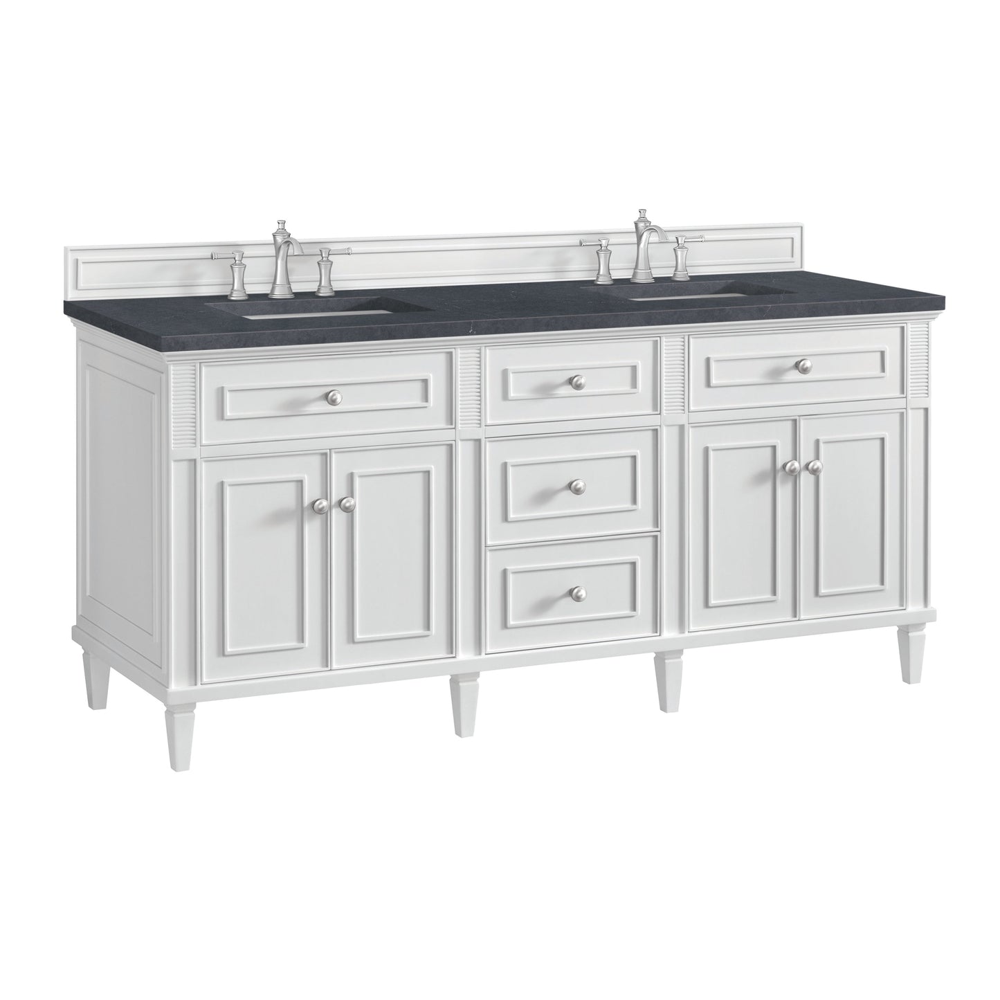 James Martin Vanities Lorelai 72" Bright White Double Vanity With 3 CM Charcoal Soapstone Quartz Top