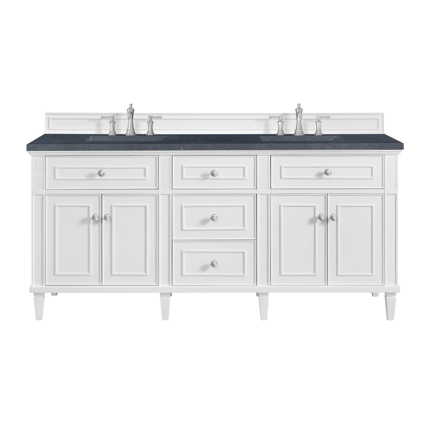 James Martin Vanities Lorelai 72" Bright White Double Vanity With 3 CM Charcoal Soapstone Quartz Top