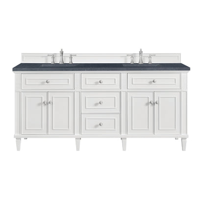 James Martin Vanities Lorelai 72" Bright White Double Vanity With 3 CM Charcoal Soapstone Quartz Top