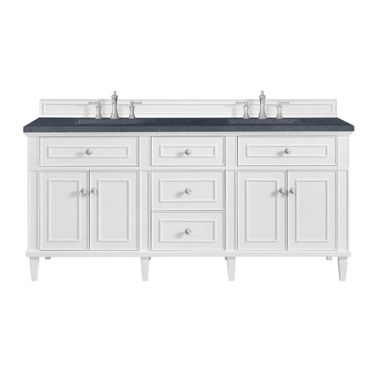 James Martin Vanities Lorelai 72" Bright White Double Vanity With 3 CM Charcoal Soapstone Quartz Top