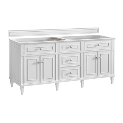 James Martin Vanities Lorelai 72" Bright White Double Vanity With 3 CM Eternal Jasmine Pearl Quartz Top