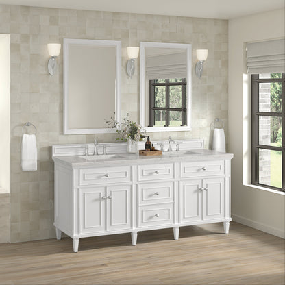 James Martin Vanities Lorelai 72" Bright White Double Vanity With 3 CM Eternal Jasmine Pearl Quartz Top