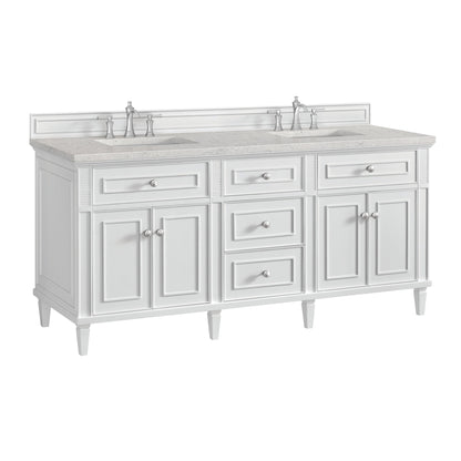 James Martin Vanities Lorelai 72" Bright White Double Vanity With 3 CM Eternal Jasmine Pearl Quartz Top