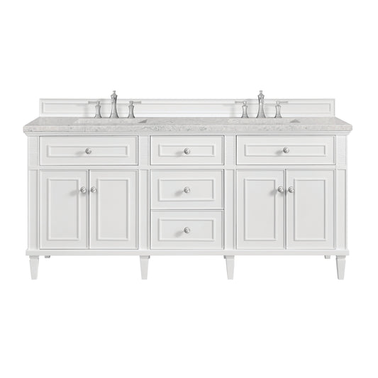 James Martin Vanities Lorelai 72" Bright White Double Vanity With 3 CM Eternal Jasmine Pearl Quartz Top