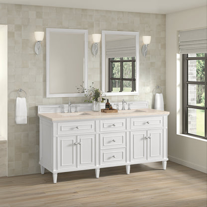 James Martin Vanities Lorelai 72" Bright White Double Vanity With 3 CM Eternal Marfil Quartz Top