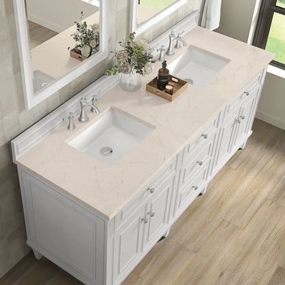 James Martin Vanities Lorelai 72" Bright White Double Vanity With 3 CM Eternal Marfil Quartz Top