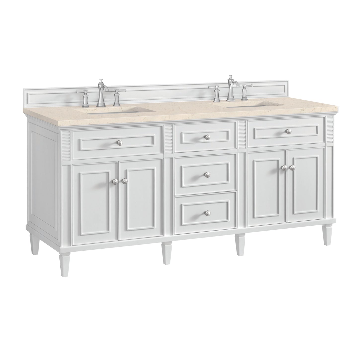 James Martin Vanities Lorelai 72" Bright White Double Vanity With 3 CM Eternal Marfil Quartz Top