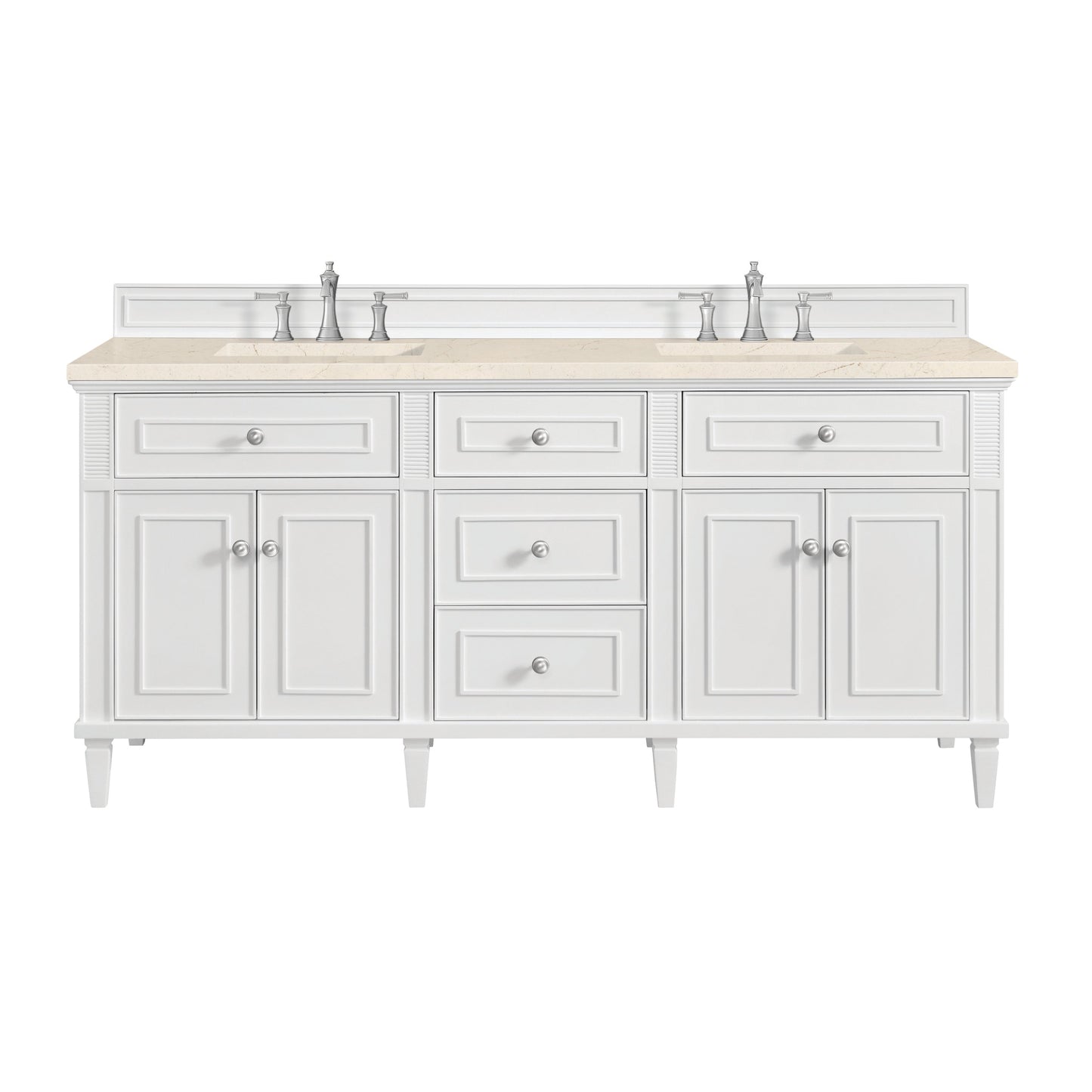 James Martin Vanities Lorelai 72" Bright White Double Vanity With 3 CM Eternal Marfil Quartz Top