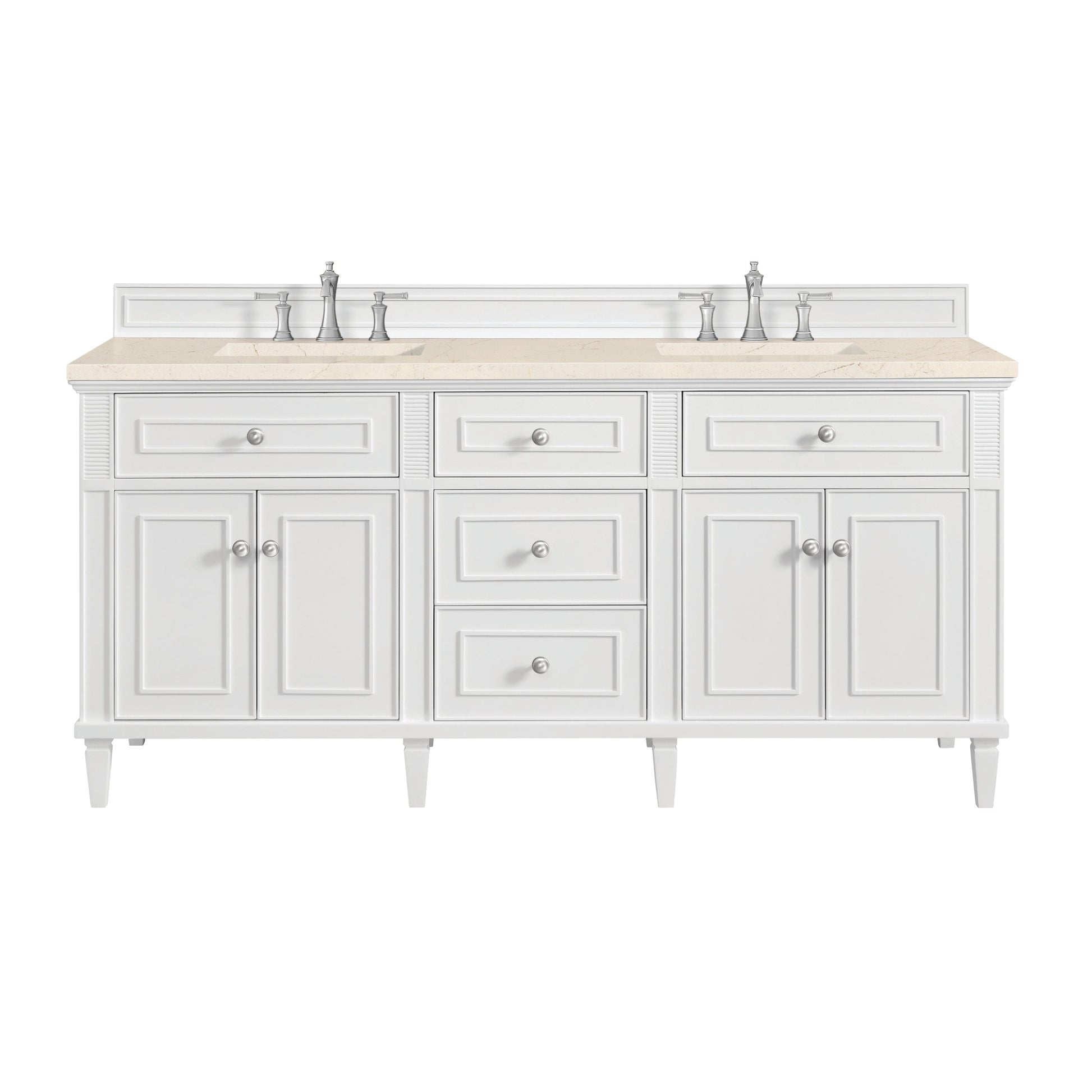 James Martin Vanities Lorelai 72" Bright White Double Vanity With 3 CM Eternal Marfil Quartz Top