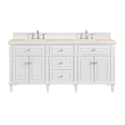 James Martin Vanities Lorelai 72" Bright White Double Vanity With 3 CM Eternal Marfil Quartz Top