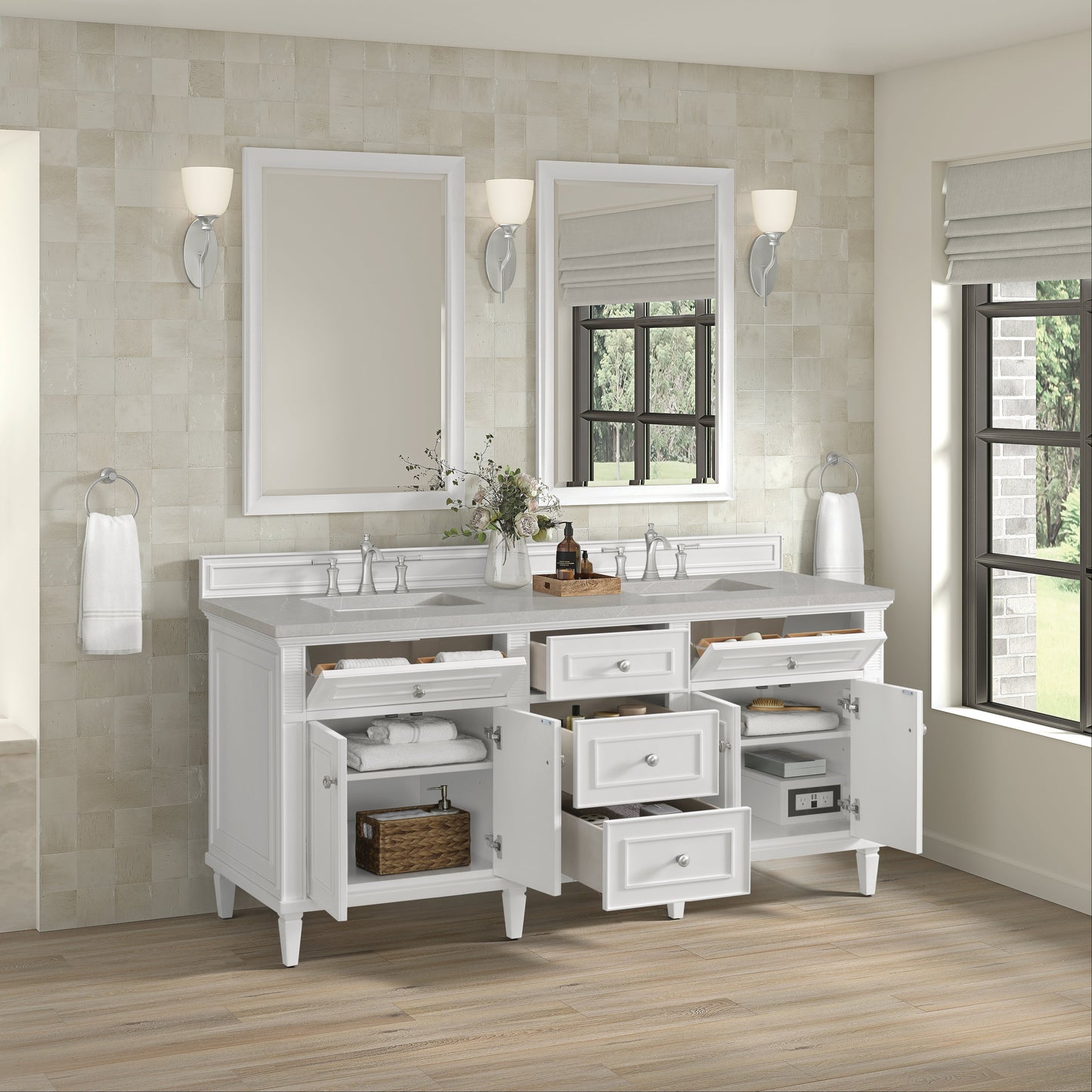 James Martin Vanities Lorelai 72" Bright White Double Vanity With 3 CM Eternal Serena Quartz Top