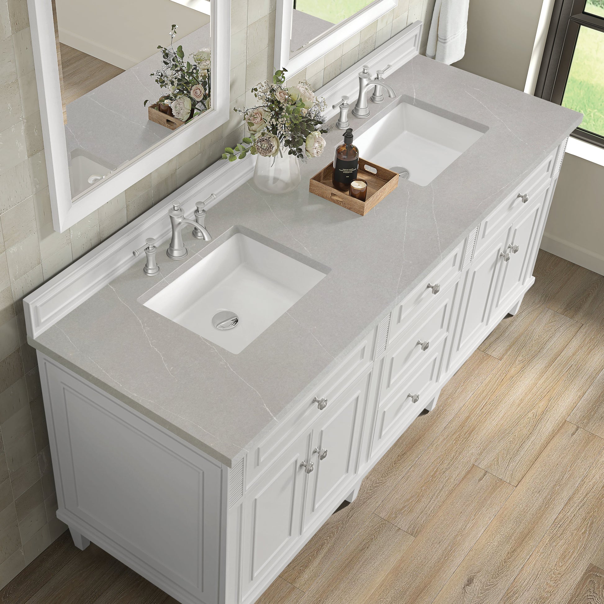 James Martin Vanities Lorelai 72" Bright White Double Vanity With 3 CM Eternal Serena Quartz Top