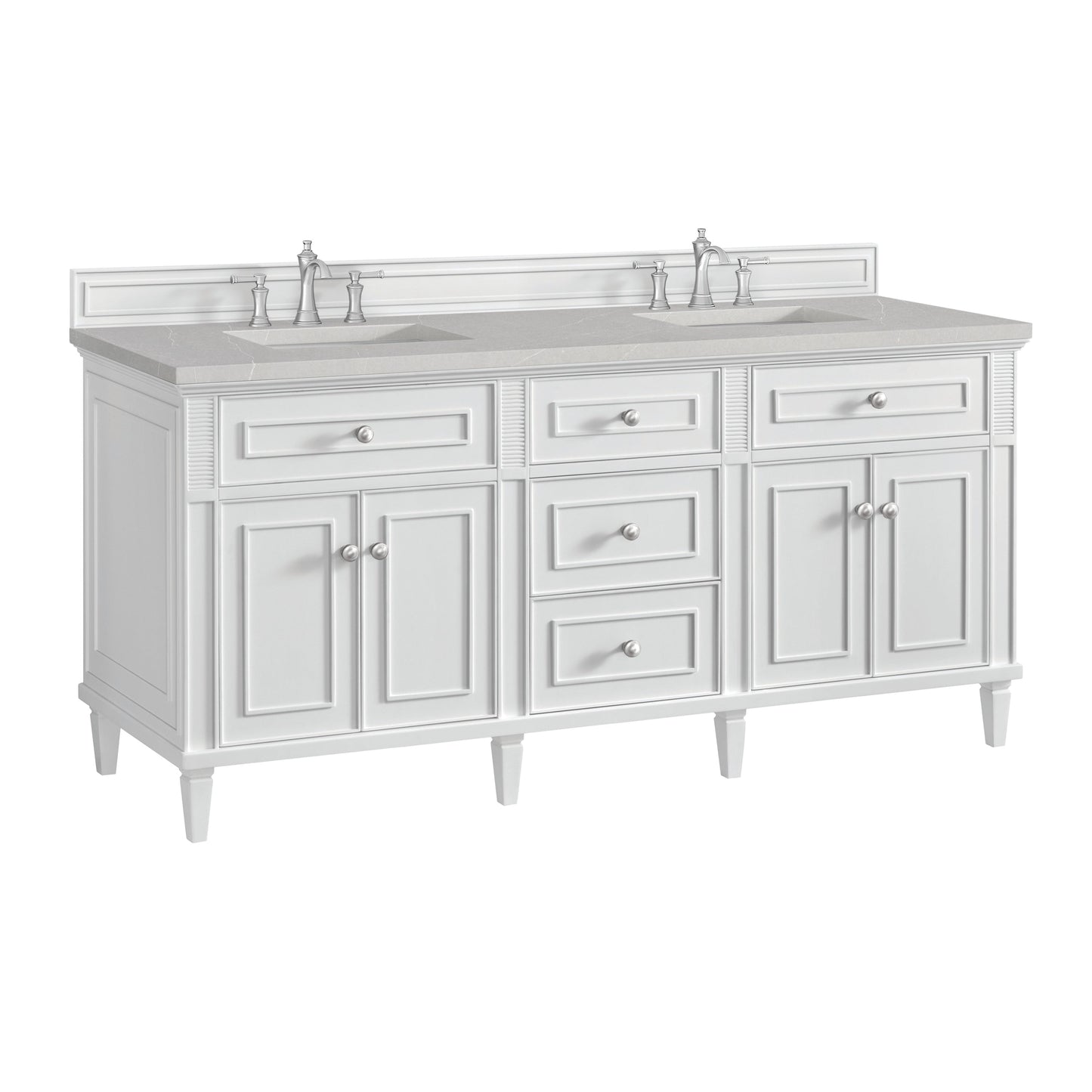 James Martin Vanities Lorelai 72" Bright White Double Vanity With 3 CM Eternal Serena Quartz Top