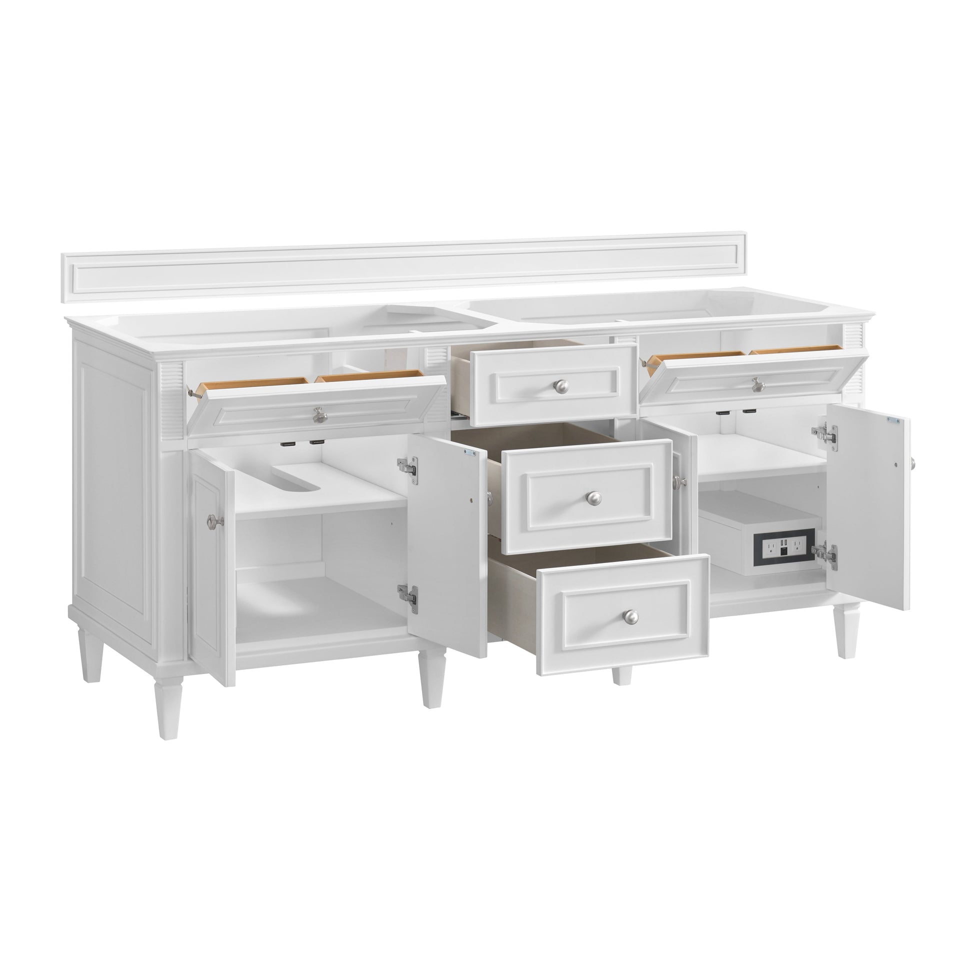 James Martin Vanities Lorelai 72" Bright White Double Vanity With 3 CM Ethereal Noctis Quartz Top