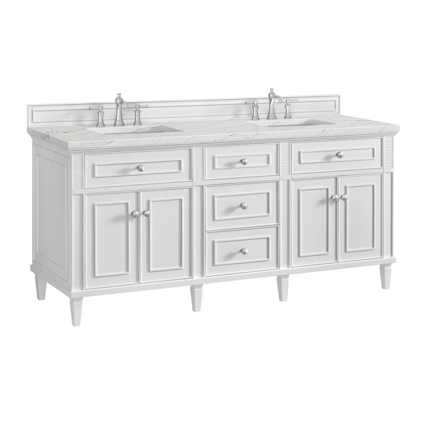 James Martin Vanities Lorelai 72" Bright White Double Vanity With 3 CM Ethereal Noctis Quartz Top