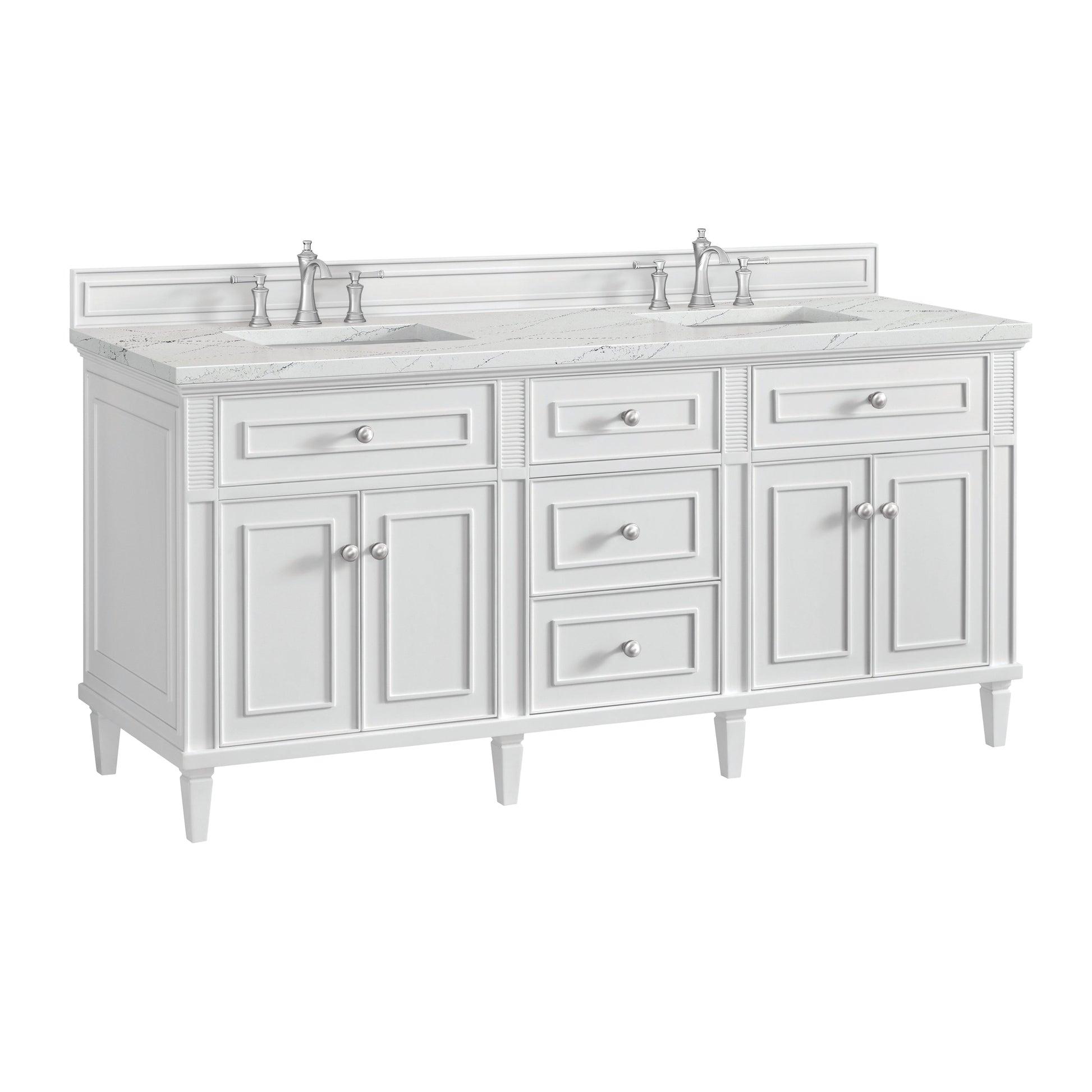 James Martin Vanities Lorelai 72" Bright White Double Vanity With 3 CM Ethereal Noctis Quartz Top