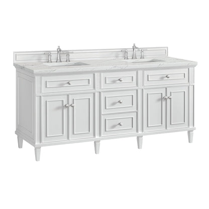 James Martin Vanities Lorelai 72" Bright White Double Vanity With 3 CM Ethereal Noctis Quartz Top