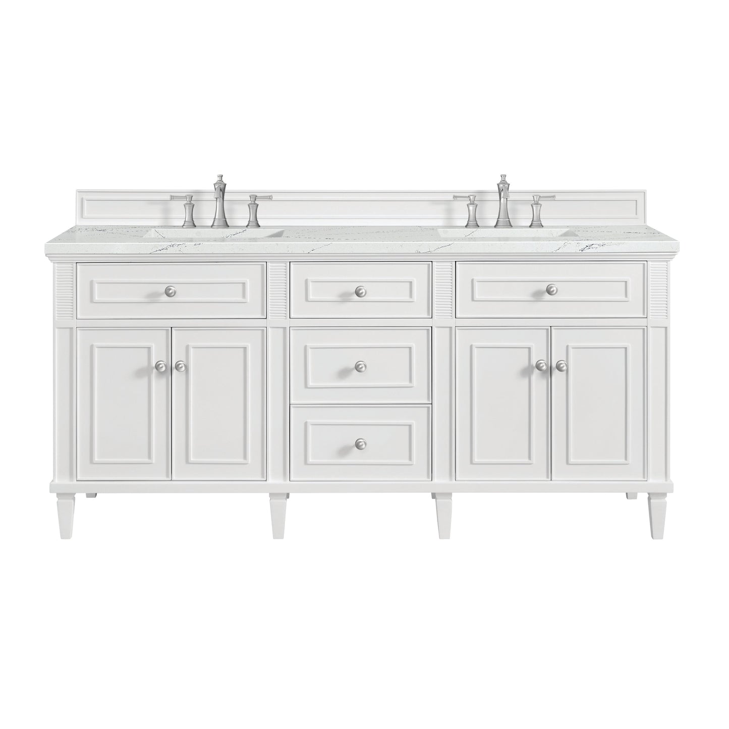 James Martin Vanities Lorelai 72" Bright White Double Vanity With 3 CM Ethereal Noctis Quartz Top